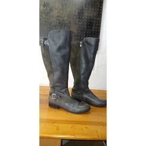 MARC FISHER GRAY LEATHER KNEEHIGHS BOOTS W BUCKLES SZ 9M WOMANS